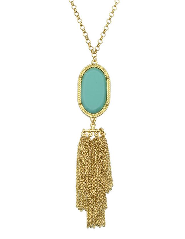 Shein Blue Stone Tassel Pendant Necklace