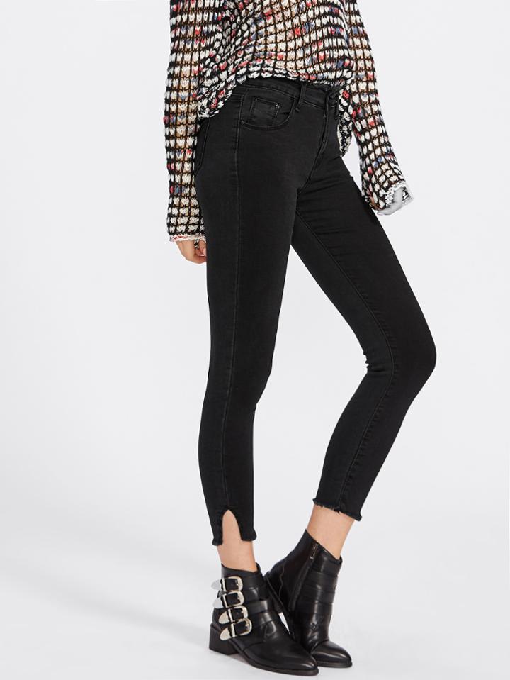 Shein Cut Out Raw Hem Skinny Jeans