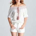Shein Off Shoulder Hollow Out Self Tie Top