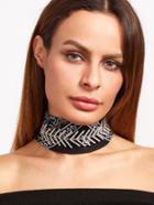 Shein Black Rhinestone Embellished Paisley Pattern Ribbon Choker