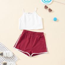 Shein Girls Spaghetti Strap Top & Contrast Binding Shorts Set