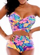 Rosewe Coquettish Print Design Two Pieces Swimwear For Woman