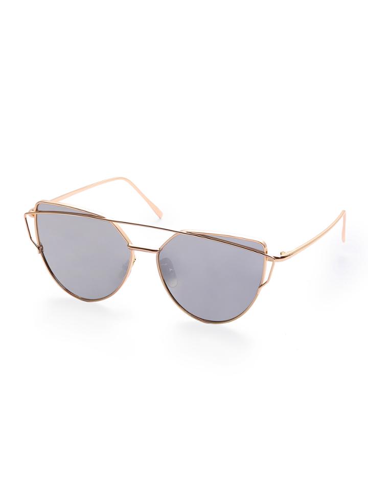 Shein Gold Metal Frame Double Bridge Grey Lens Sunglasses