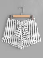 Shein Striped Bow Tie Front Zipper Shorts