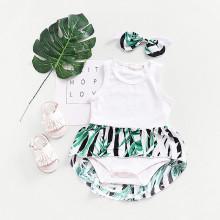 Shein Girls Tropical Print Striped Jumpsuit