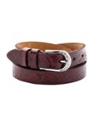 Shein Coffee Floral Embossed Leather Rhinestone Buckle Belt