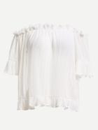 Shein White Boat Neck Ruffle Hem Pleated Shirt