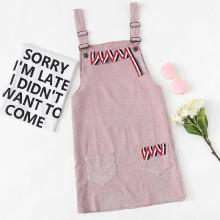 Shein Corduroy Striped Tape Dual Pocket Pinafore Dress