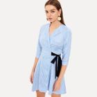 Shein Wrap Waist Knot Pleated Striped Dress