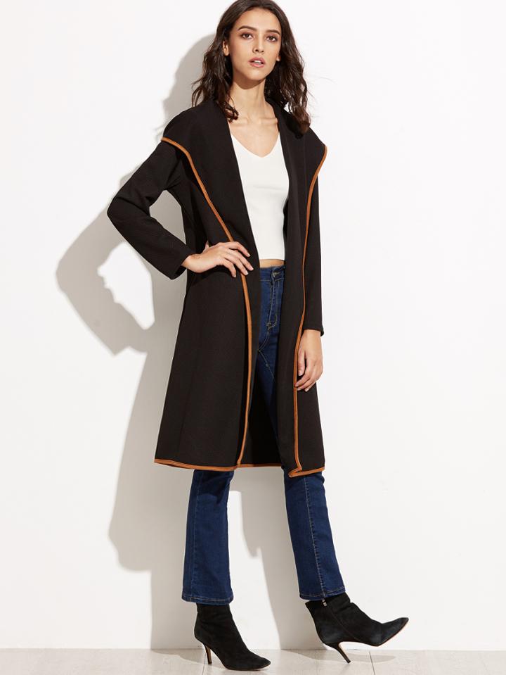 Shein Contrast Trim Hooded Coat