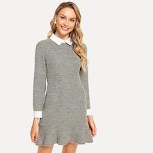 Shein Contrast Collar Ruffle Hem Dress