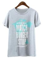 Shein Light Grey Letter Printed Casual T-shirt