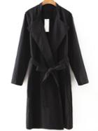 Shein Black Shawl Collar Trench Coat With Belt