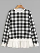 Shein Black And White Checkered Contrast Ruffle Hem Sweatshirt