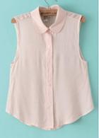 Rosewe Ol Style Turndown Collar Sleeveless Pink Blouse For Summer