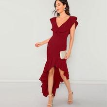 Shein Ruffle Dip Hem Fitted Dress
