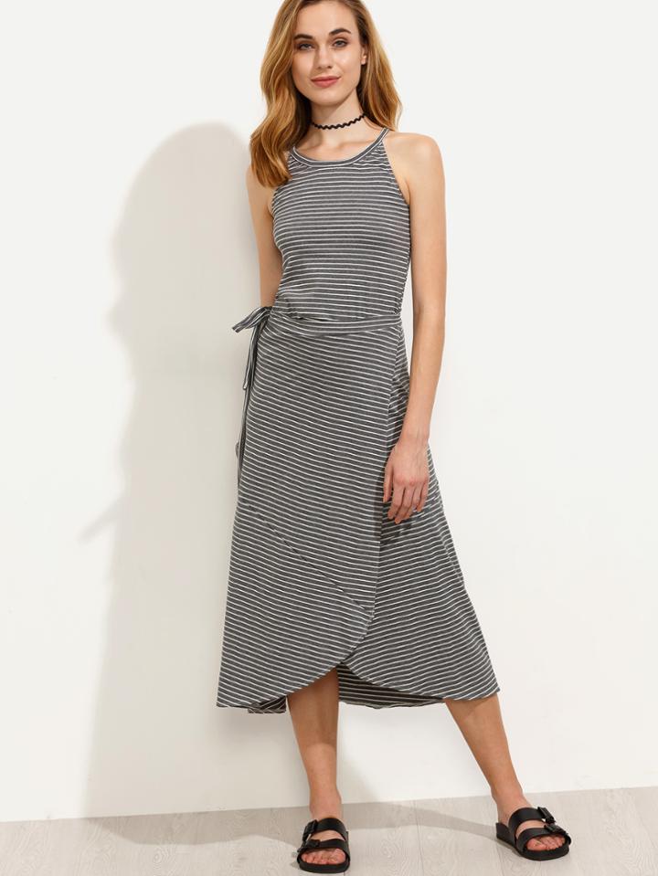 Shein Grey Striped Cami Top With Wrap Skirt