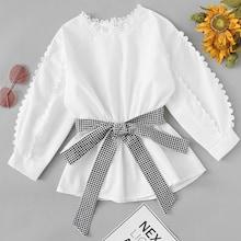 Shein Lace Crochet Contrast Tie Waist Tee