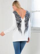 Shein White Backless Wings Print Loose T-shirt