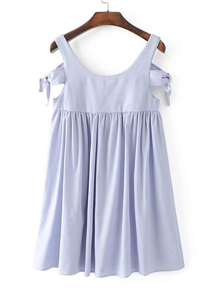 Shein Cold Shoulder Knot Detail Pleated Dress