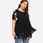 Shein Plus Flower Embroidery Tunic Blouse