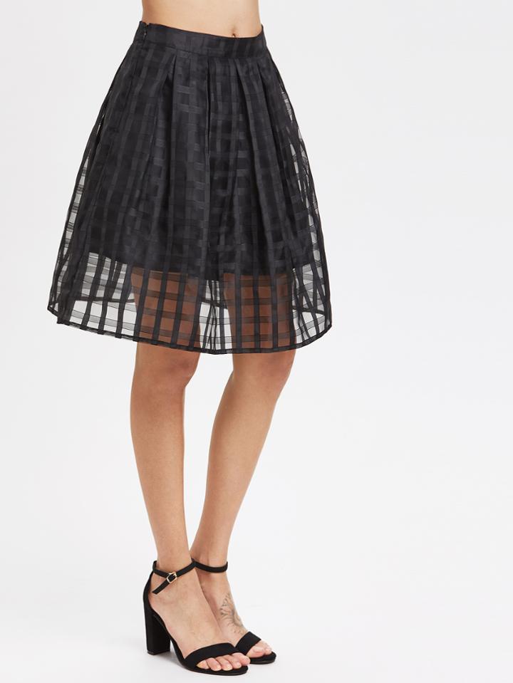 Shein Box Pleated Grid Mesh Skirt