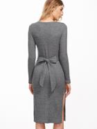 Shein Heather Grey Bow Tie Back Slit Pencil Dress