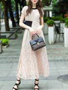 Shein Color Block Pleated Lace Dress