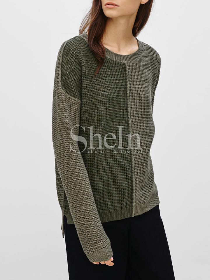 Shein Round Neck Stepped Hem Pullover Sweater