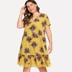 Shein Plus Lace Trim Ruffle Hem Floral Dress