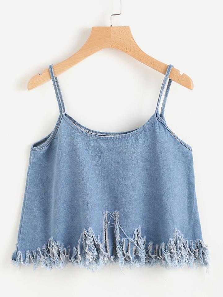 Shein Tassel Frayed Hem Denim Cami Top