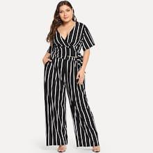 Shein Plus V-neck Striped Top & Pants Set