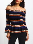 Shein Multicolor Off The Shoulder Striped Blouse