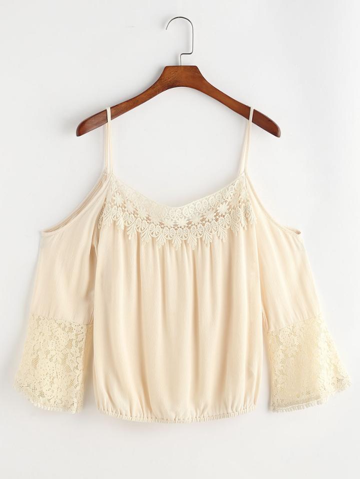 Shein Lace Insert Cold Shoulder Top