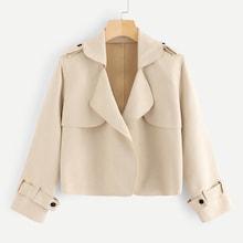 Shein Solid Epaulette Suede Coat