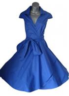 Rosewe Royal Blue Cap Sleeve Belted Flare Dress