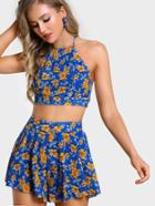 Shein Crisscross Tie Back Racer Cami And Pleated Shorts Set