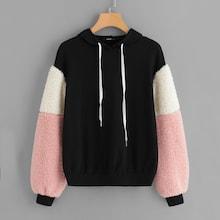 Shein Plus Color Block Teddy Sleeve Hoodie
