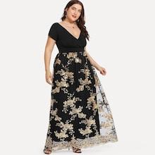 Shein Plus Gold Print Surplice Wrap Dress