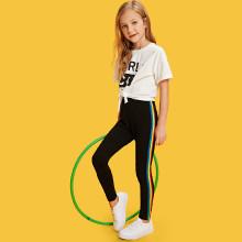 Shein Girls Rainbow Striped Tape Side Leggings