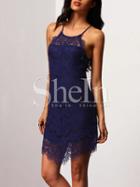 Shein Navy Spaghetti Strap Lace Embroidered Dress