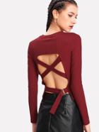 Shein Crisscross Open Back Ribbed T-shirt