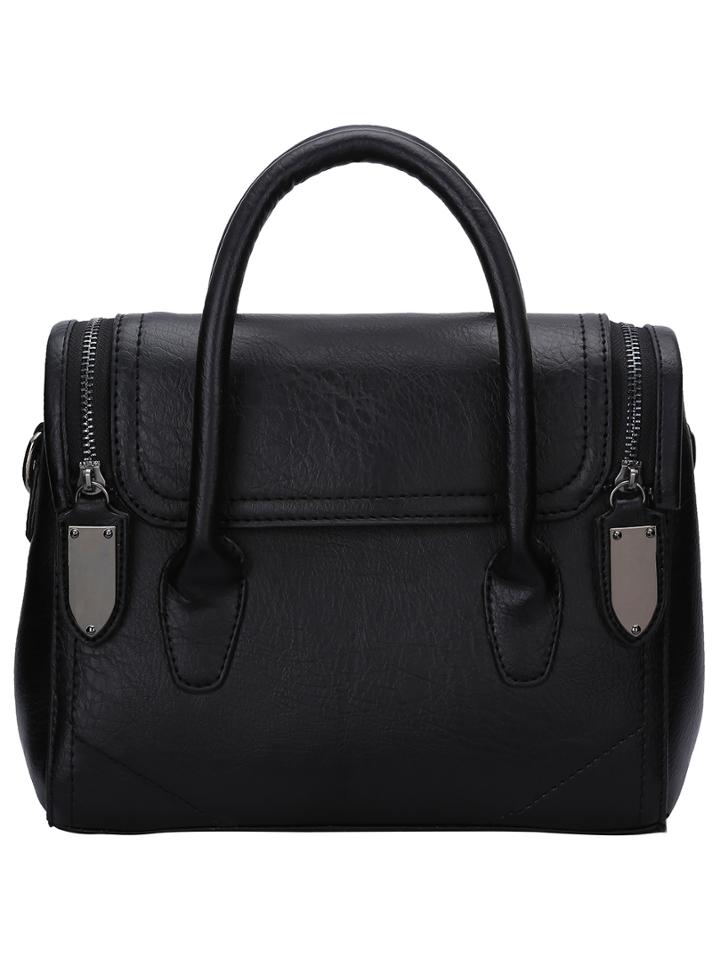 Shein Black Contrast Zipper Magnetic Tote Bag