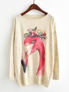 Shein Flamingo Print Scoop Neck Sweater