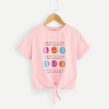 Shein Girls Roll Up Sleeve Knot Hem Tee