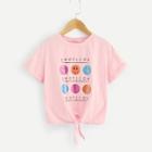 Shein Girls Roll Up Sleeve Knot Hem Tee
