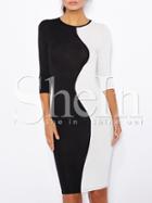 Shein White Black Workwear Half Sleeve Color Block Dress