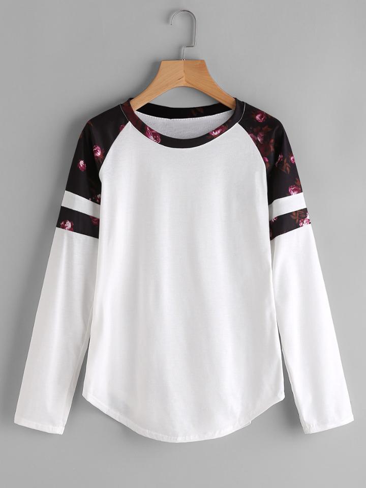 Shein Contrast Floral Print Tee