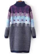Shein Purple Grey Mock Neck Twisted Ball Sweater Dress