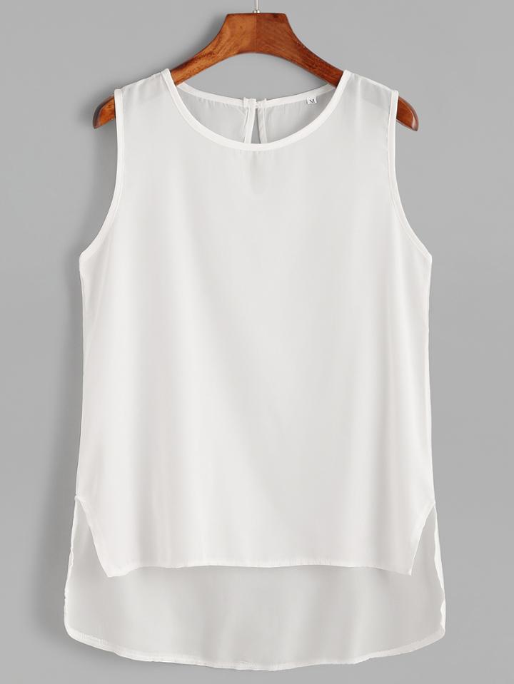 Shein White Keyhole Black High Low Tank Top